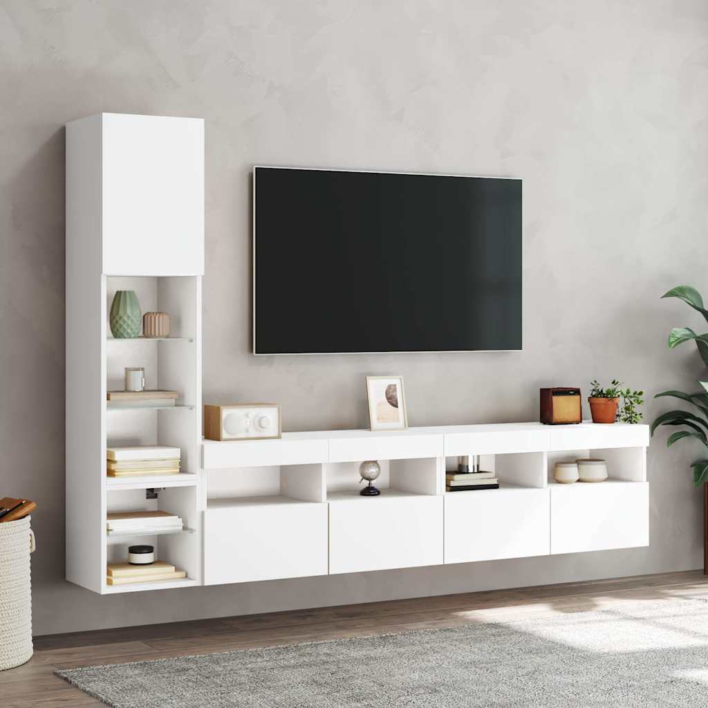 4 Piece TV Wall Units with LED White Engineered Wood