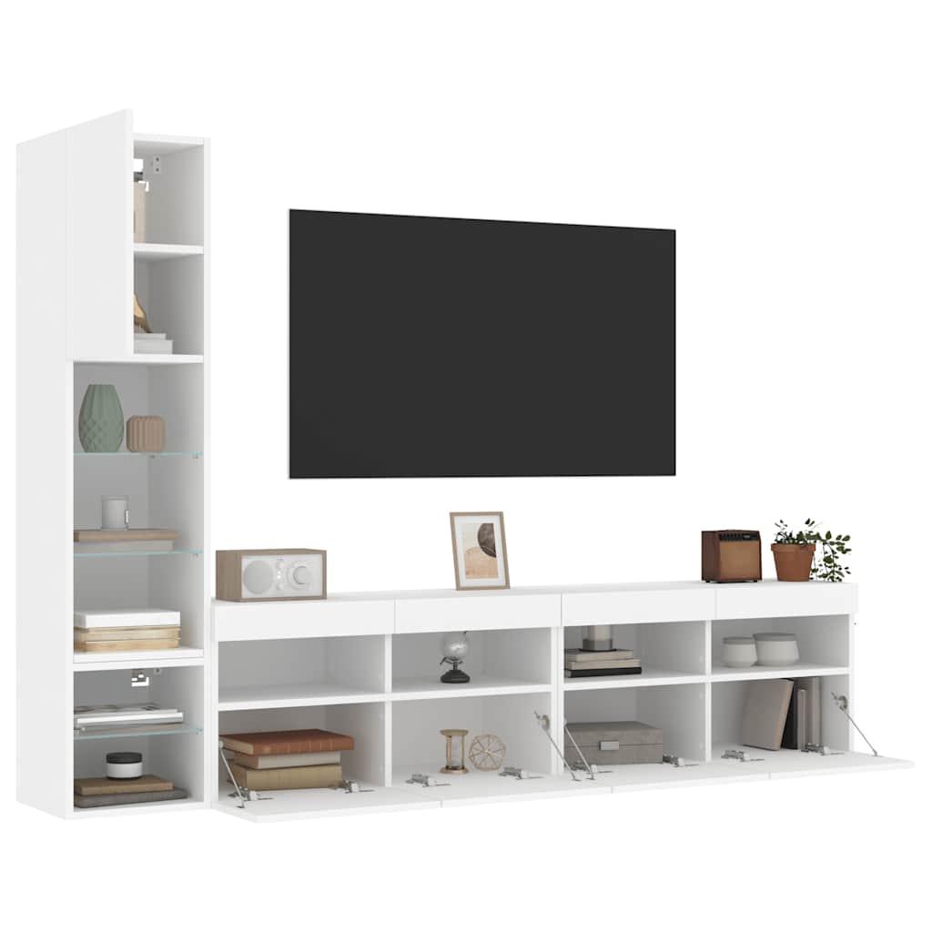 4 Piece TV Wall Units with LED White Engineered Wood