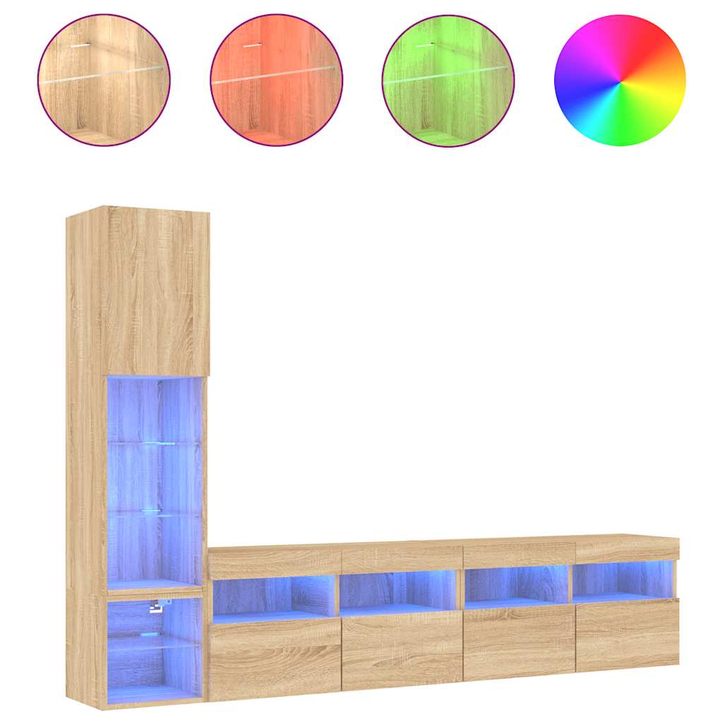 4 Piece TV Wall Units with LED Sonoma Oak Engineered Wood