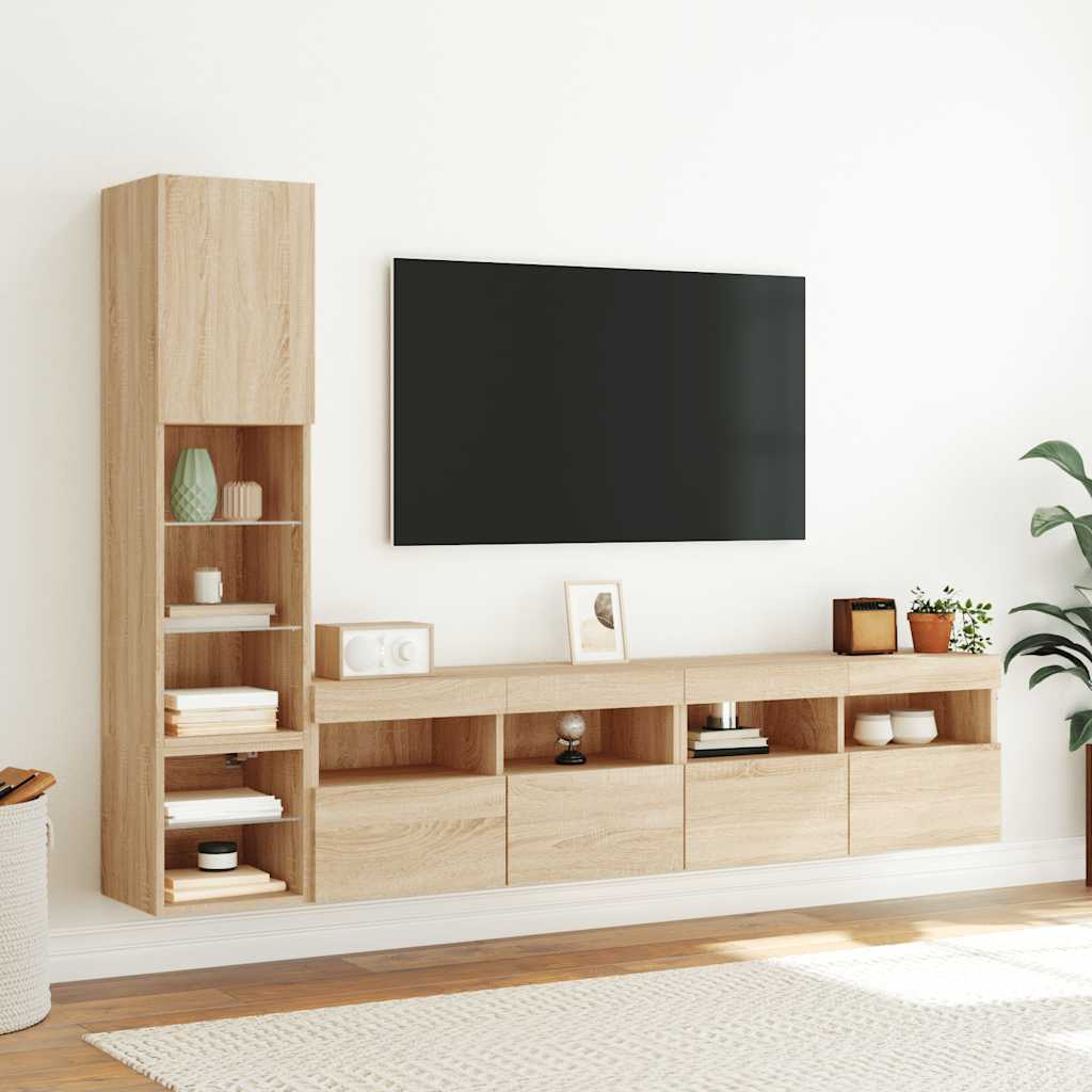4 Piece TV Wall Units with LED Sonoma Oak Engineered Wood