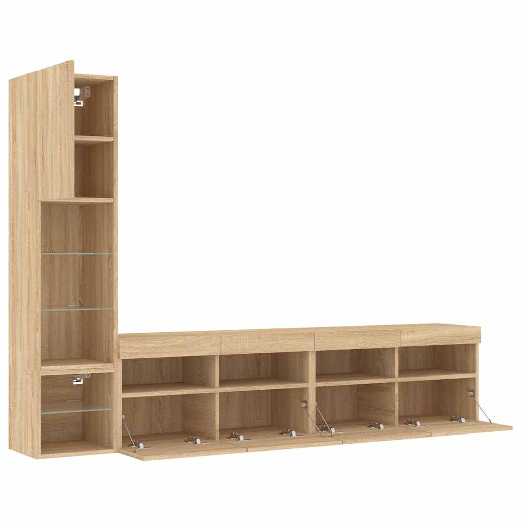 4 Piece TV Wall Units with LED Sonoma Oak Engineered Wood