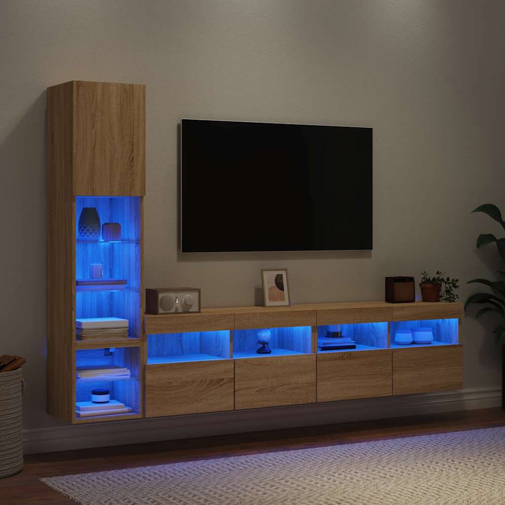 4 Piece TV Wall Units with LED Sonoma Oak Engineered Wood