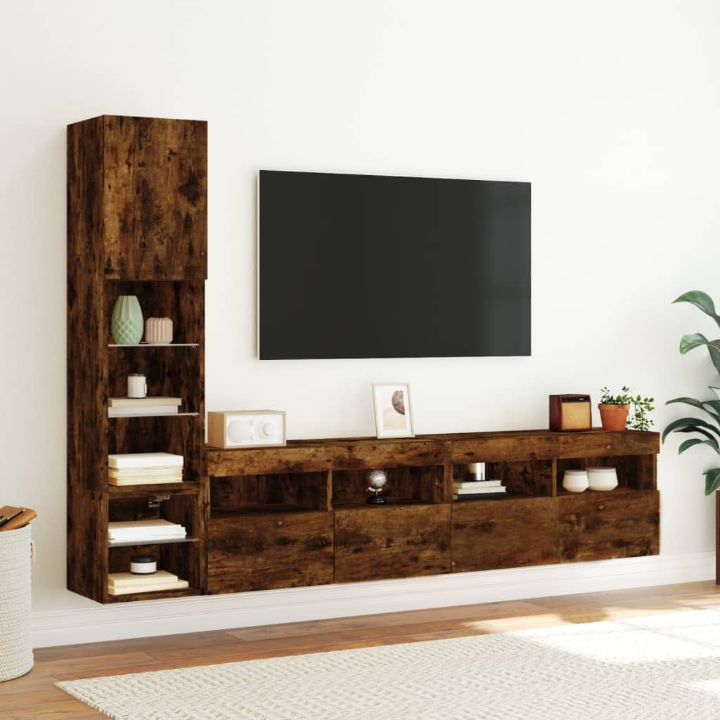 4 Piece TV Wall Units with LED Smoked Oak Engineered Wood