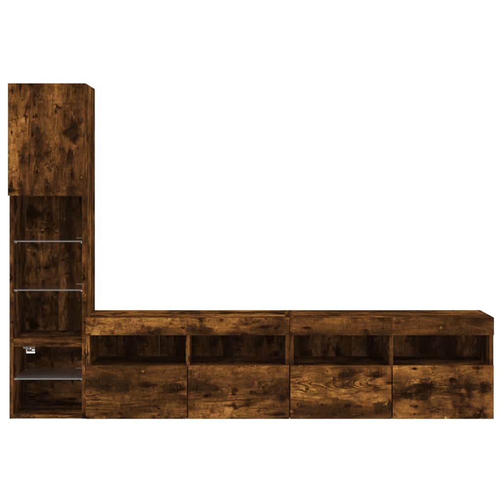 4 Piece TV Wall Units with LED Smoked Oak Engineered Wood
