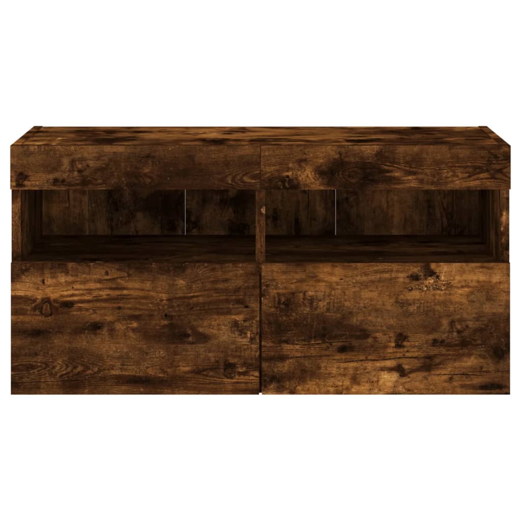 4 Piece TV Wall Units with LED Smoked Oak Engineered Wood