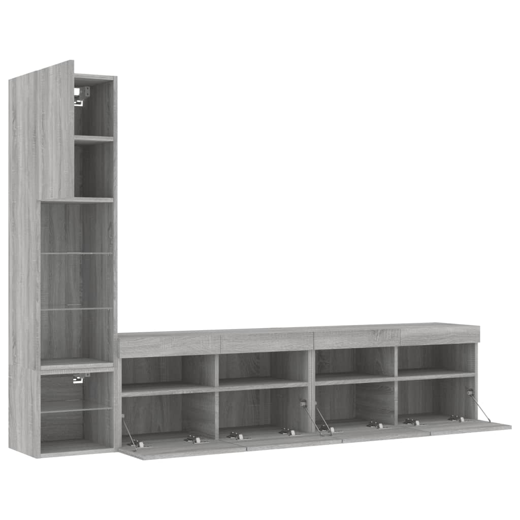 4 Piece TV Wall Units with LED Grey Sonoma Engineered Wood
