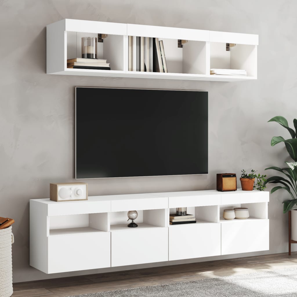 5 Piece TV Wall Units with LED White Engineered Wood