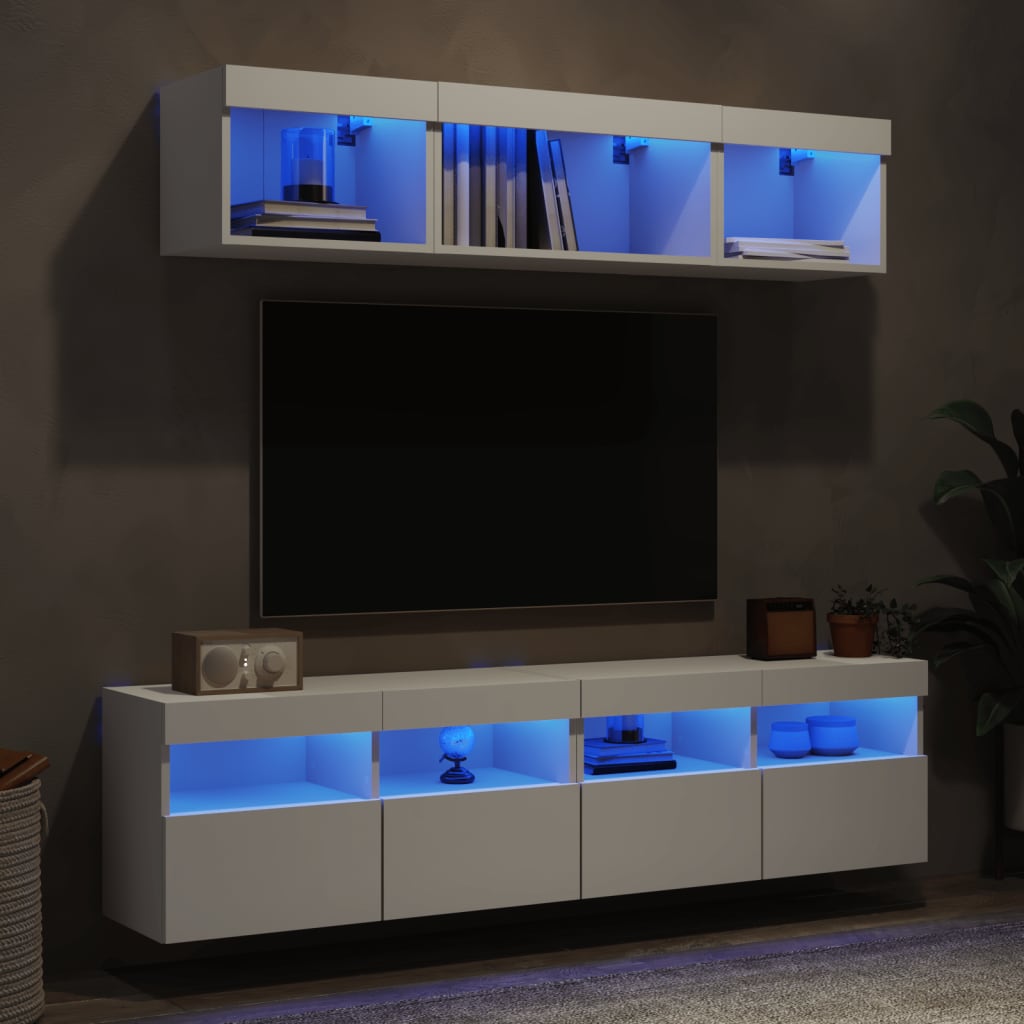 5 Piece TV Wall Units with LED White Engineered Wood