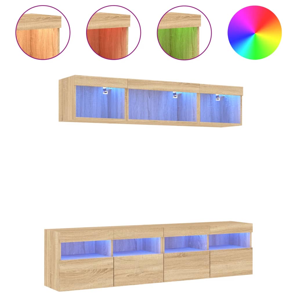5 Piece TV Wall Units with LED Sonoma Oak Engineered Wood