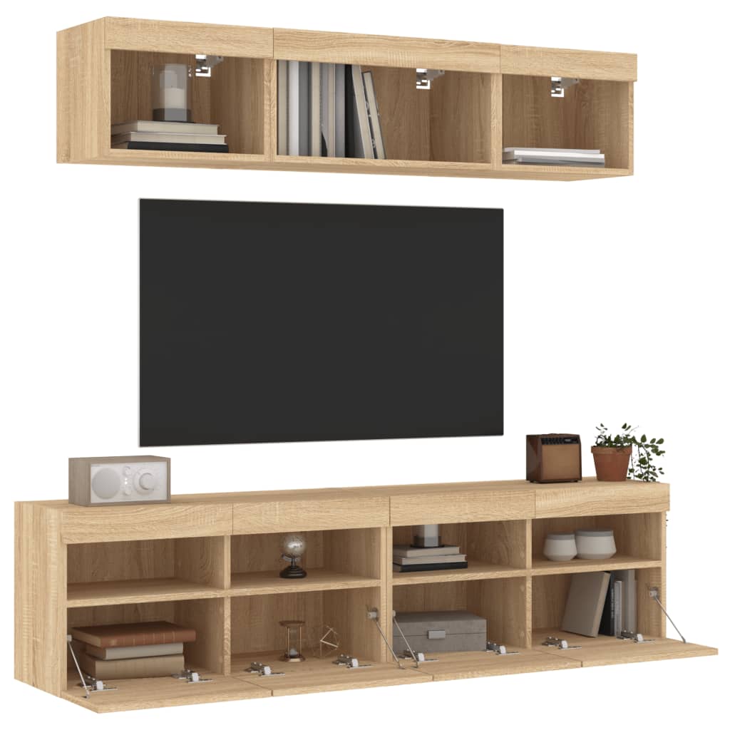 5 Piece TV Wall Units with LED Sonoma Oak Engineered Wood