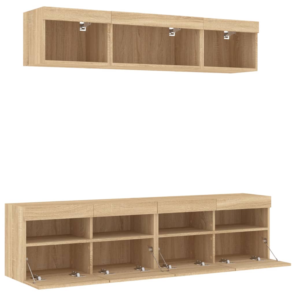 5 Piece TV Wall Units with LED Sonoma Oak Engineered Wood