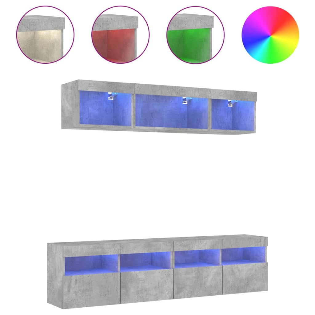 5 Piece TV Wall Units with LED Concrete Grey Engineered Wood