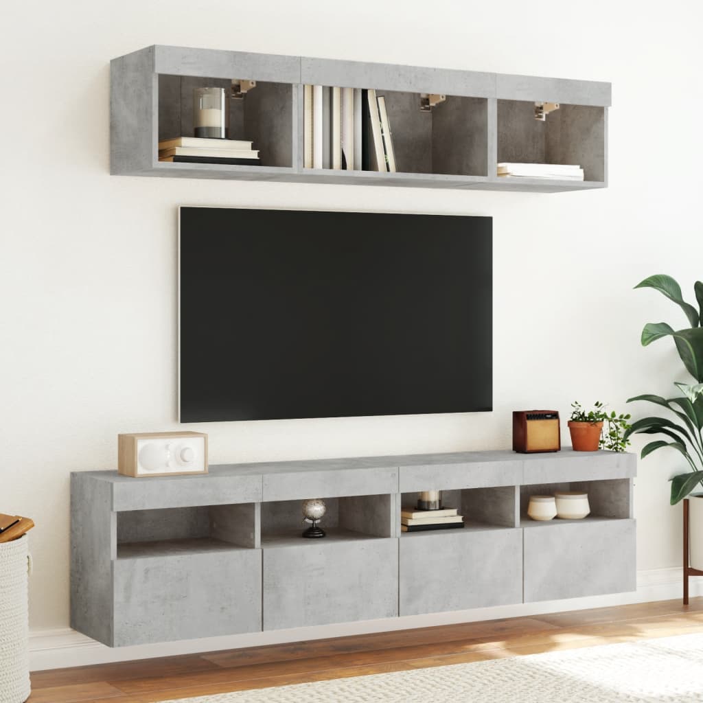 5 Piece TV Wall Units with LED Concrete Grey Engineered Wood