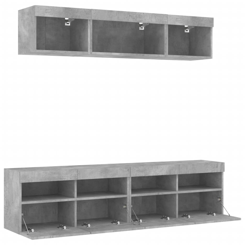 5 Piece TV Wall Units with LED Concrete Grey Engineered Wood
