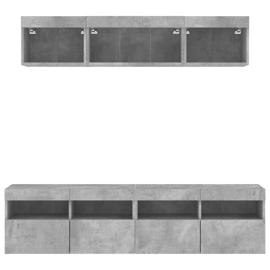 5 Piece TV Wall Units with LED Concrete Grey Engineered Wood