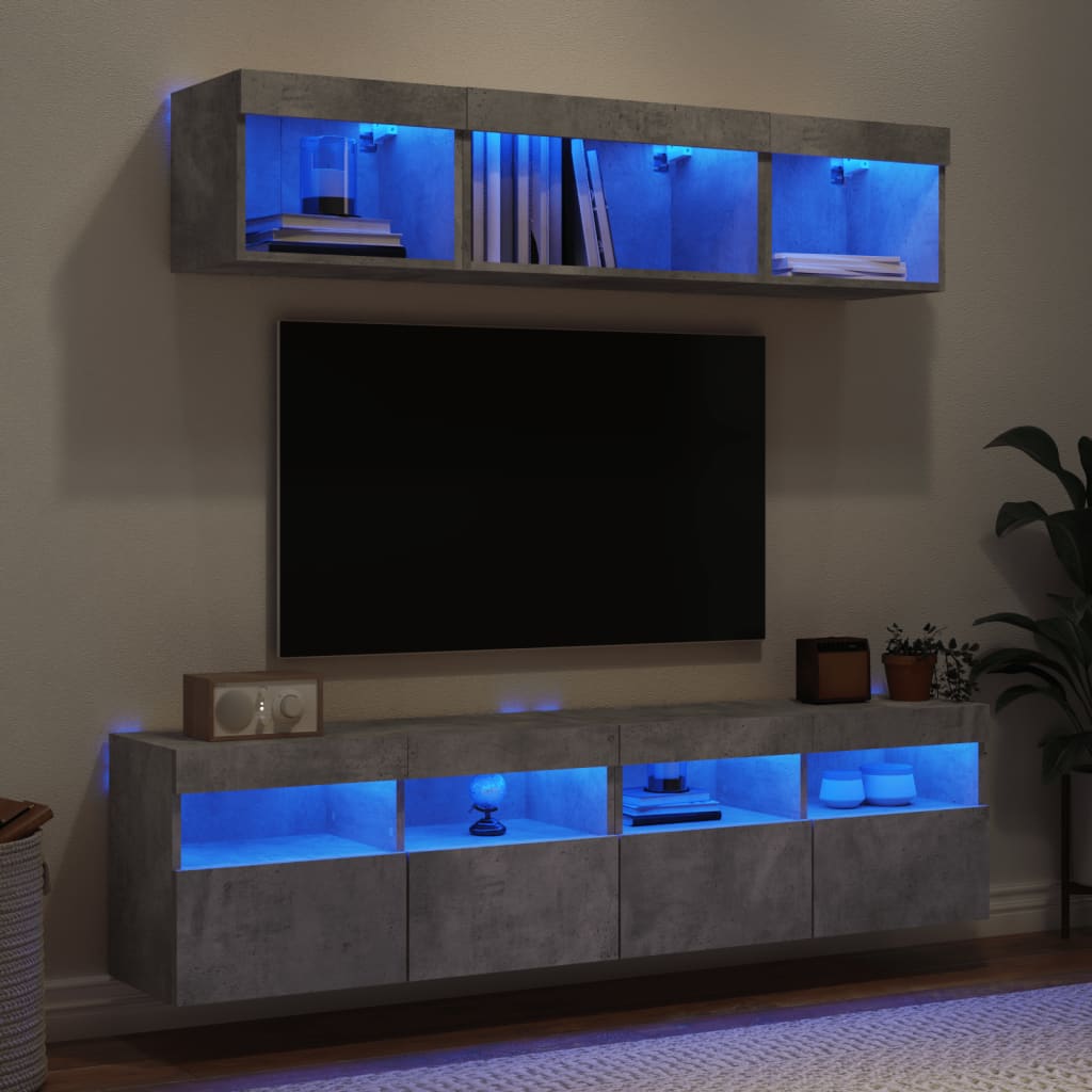 5 Piece TV Wall Units with LED Concrete Grey Engineered Wood