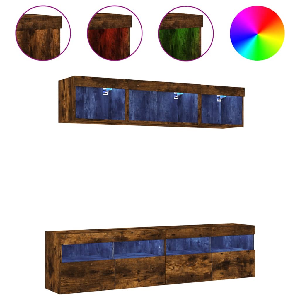 5 Piece TV Wall Units with LED Smoked Oak Engineered Wood