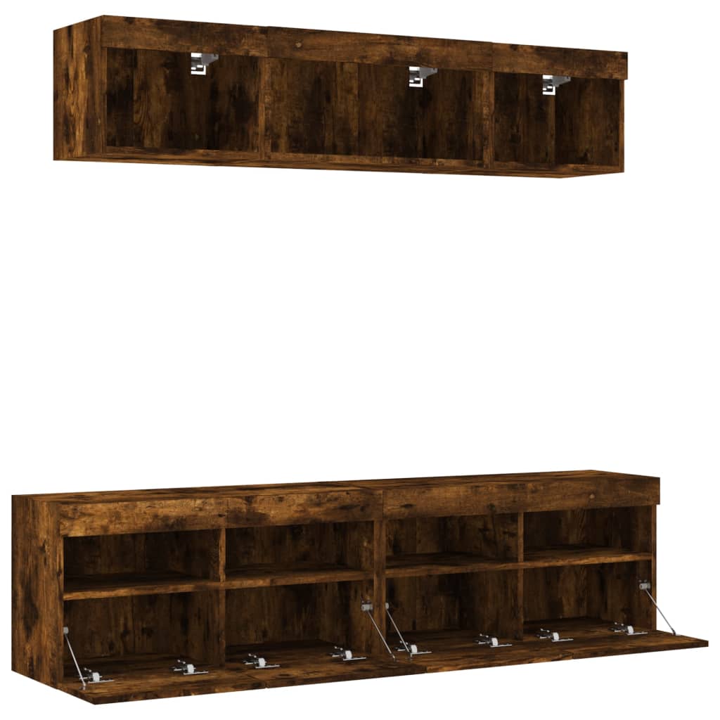 5 Piece TV Wall Units with LED Smoked Oak Engineered Wood
