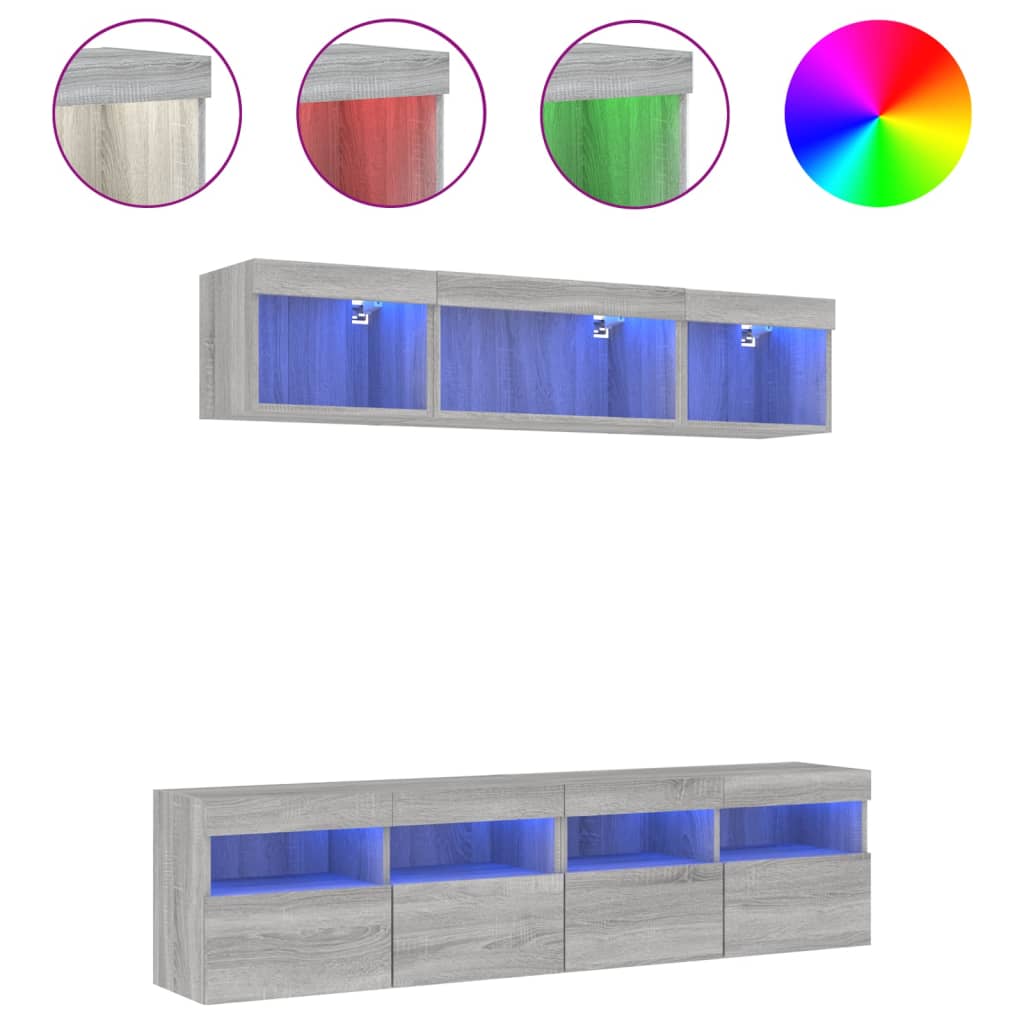 5 Piece TV Wall Units with LED Grey Sonoma Engineered Wood