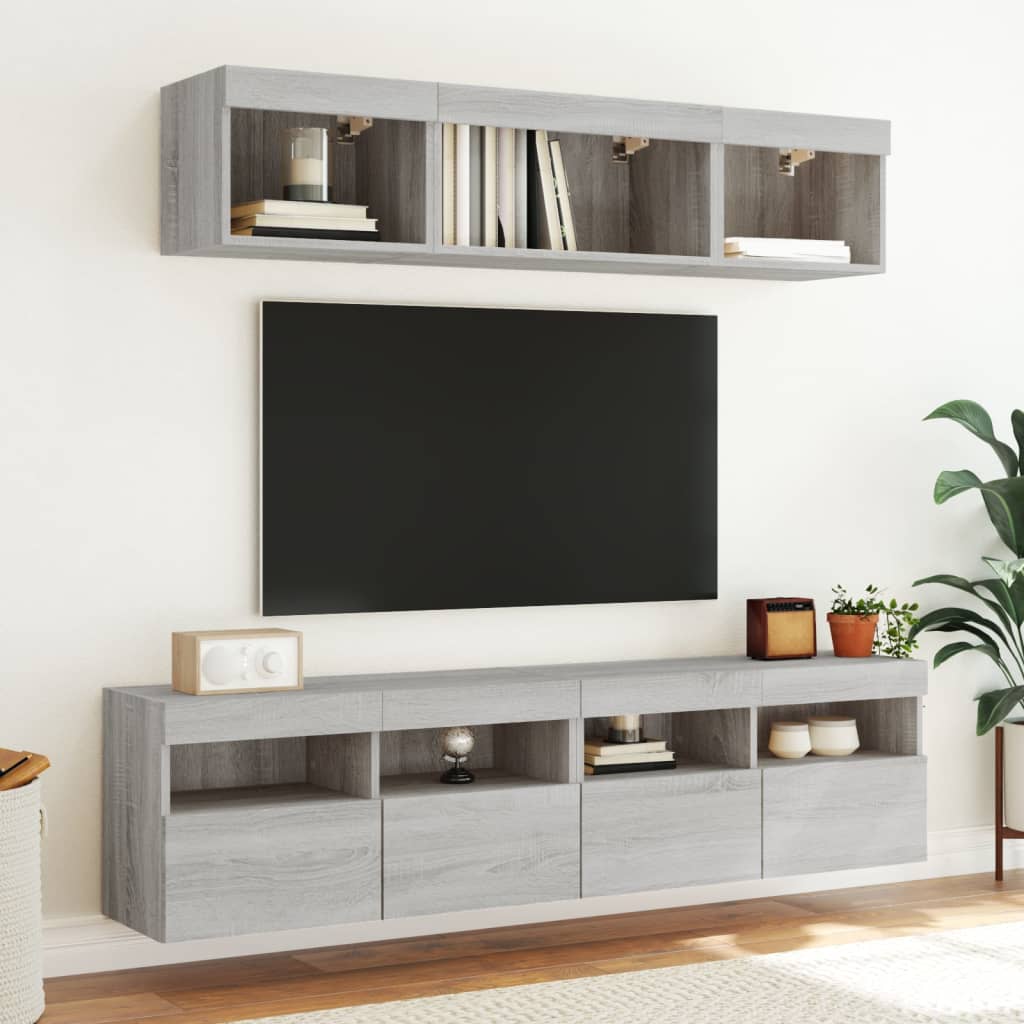 5 Piece TV Wall Units with LED Grey Sonoma Engineered Wood