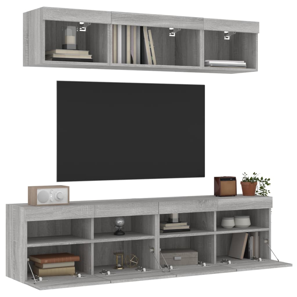 5 Piece TV Wall Units with LED Grey Sonoma Engineered Wood