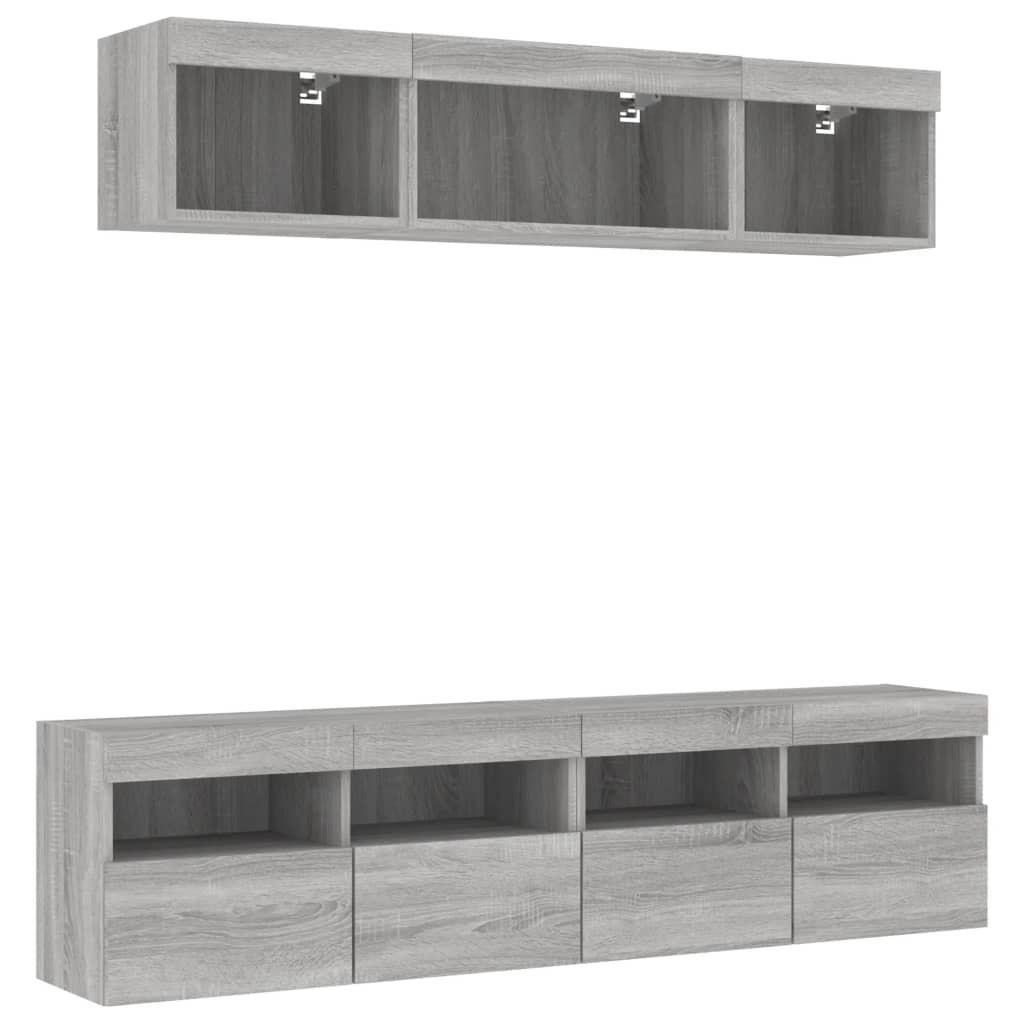 5 Piece TV Wall Units with LED Grey Sonoma Engineered Wood