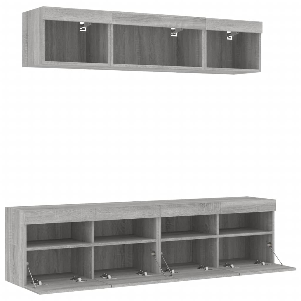 5 Piece TV Wall Units with LED Grey Sonoma Engineered Wood