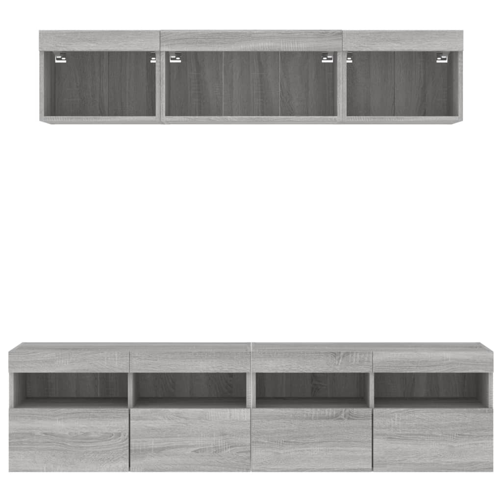 5 Piece TV Wall Units with LED Grey Sonoma Engineered Wood