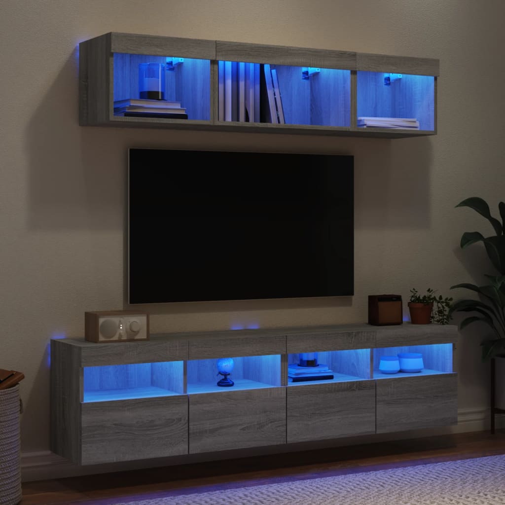 5 Piece TV Wall Units with LED Grey Sonoma Engineered Wood