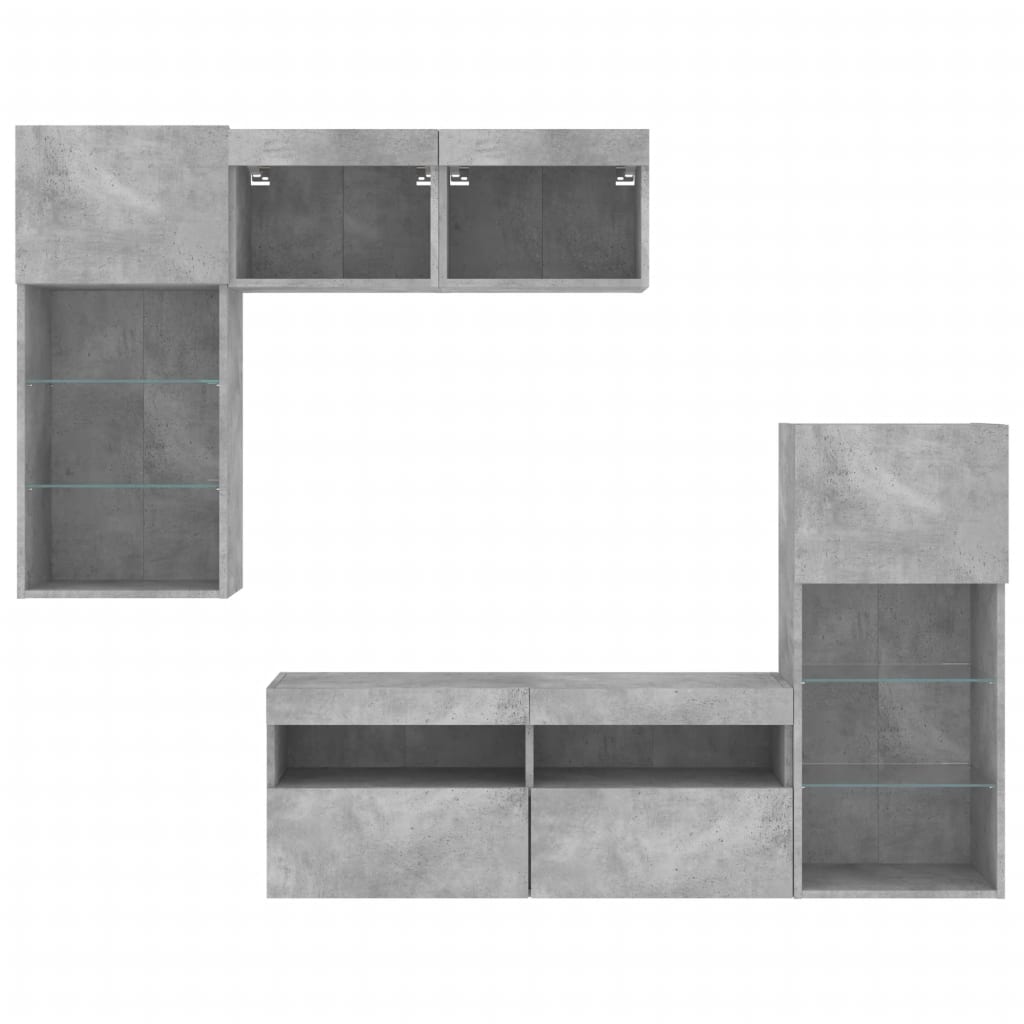 5 Piece TV Wall Units with LED Concrete Grey Engineered Wood