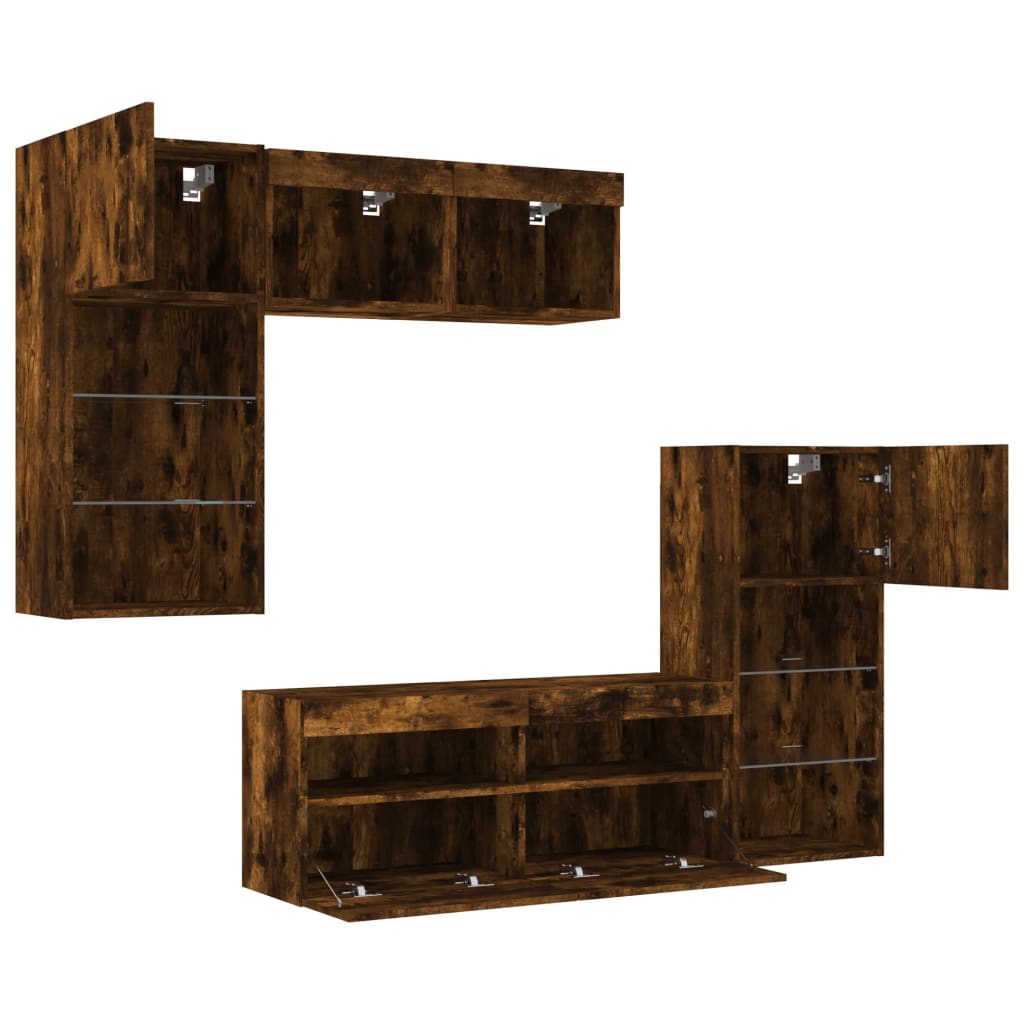 5 Piece TV Wall Units with LED Smoked Oak Engineered Wood