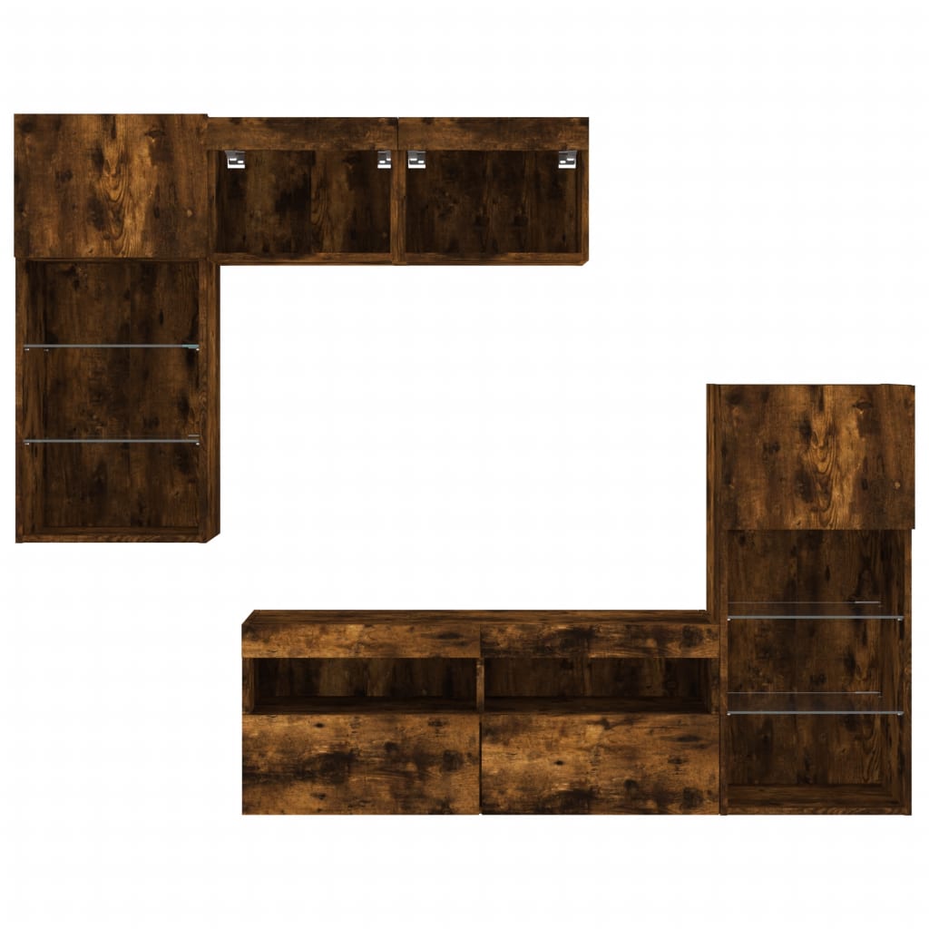 5 Piece TV Wall Units with LED Smoked Oak Engineered Wood
