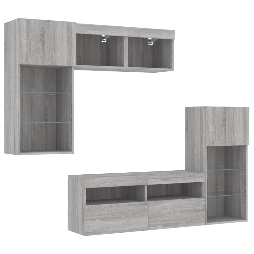 5 Piece TV Wall Units with LED Grey Sonoma Engineered Wood