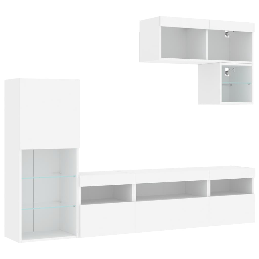 6 Piece TV Wall Units with LED White Engineered Wood
