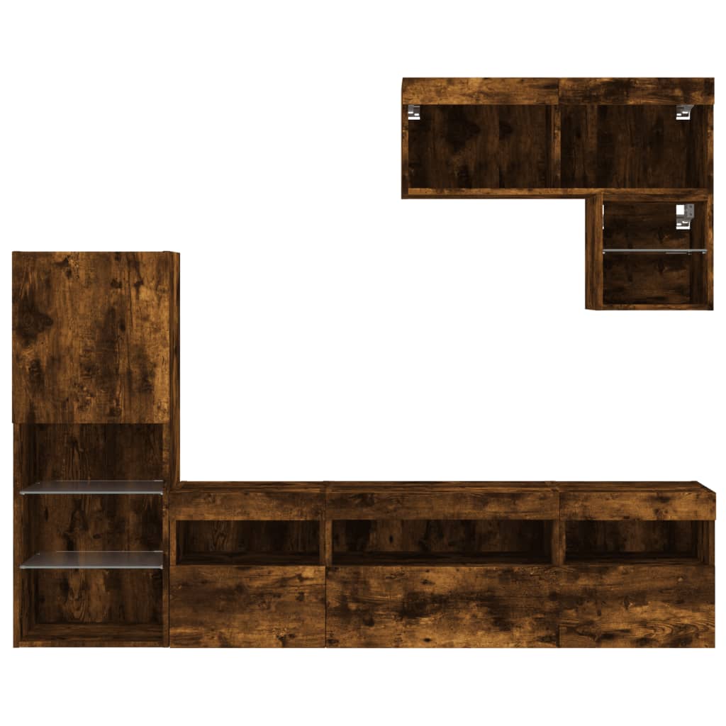 6 Piece TV Wall Units with LED Smoked Oak Engineered Wood