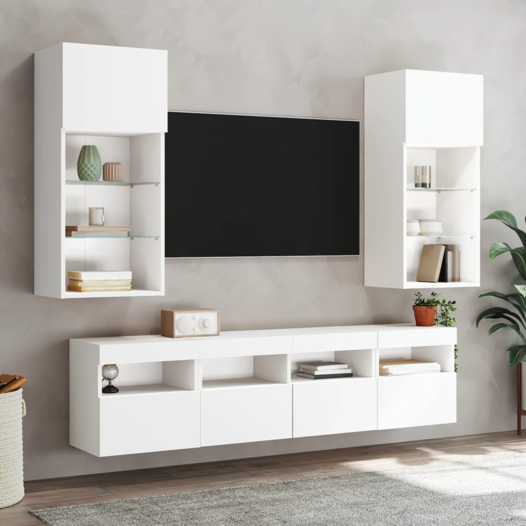 5 Piece TV Wall Units with LED White Engineered Wood