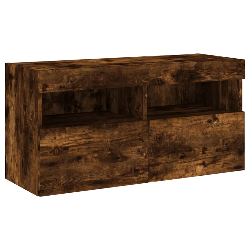 5 Piece TV Wall Units with LED Smoked Oak Engineered Wood