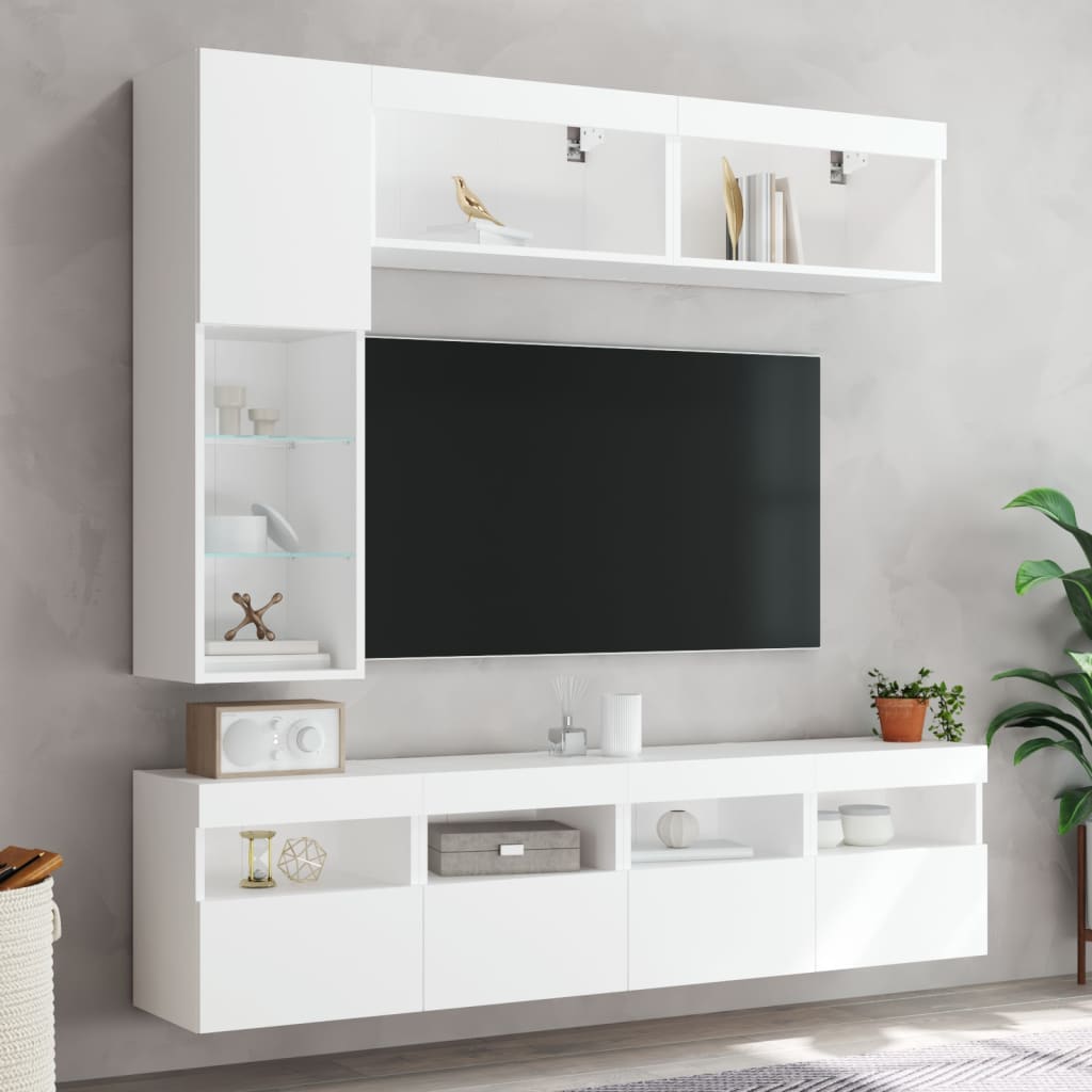 7 Piece TV Wall Cabinet Set with LED Lights White
