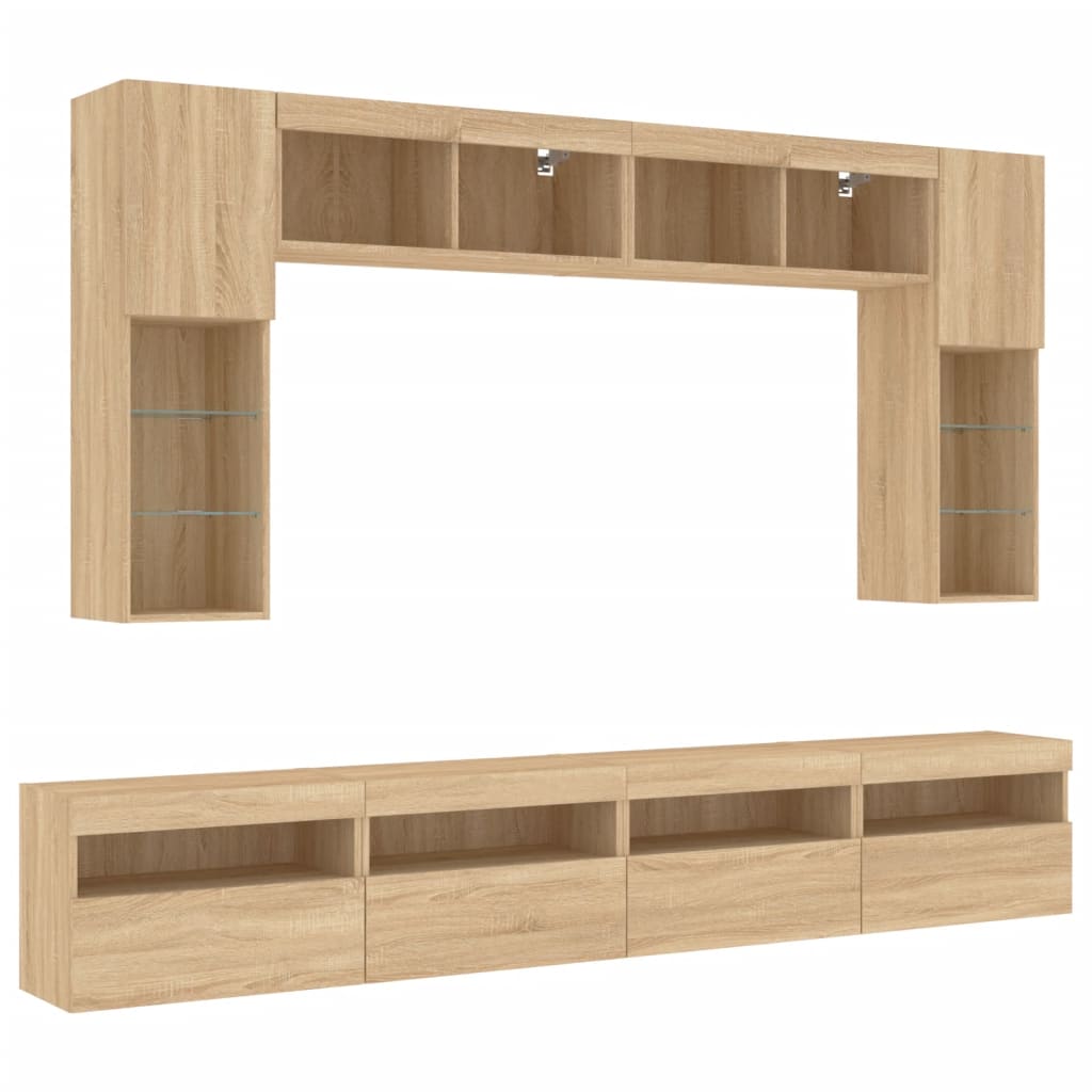 8 Piece TV Wall Cabinet Set with LED Lights Sonoma Oak