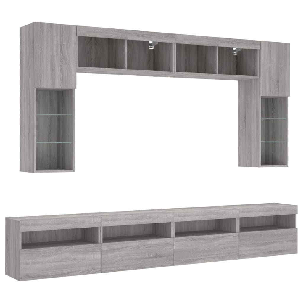 8 Piece TV Wall Cabinet Set with LED Lights Grey Sonoma