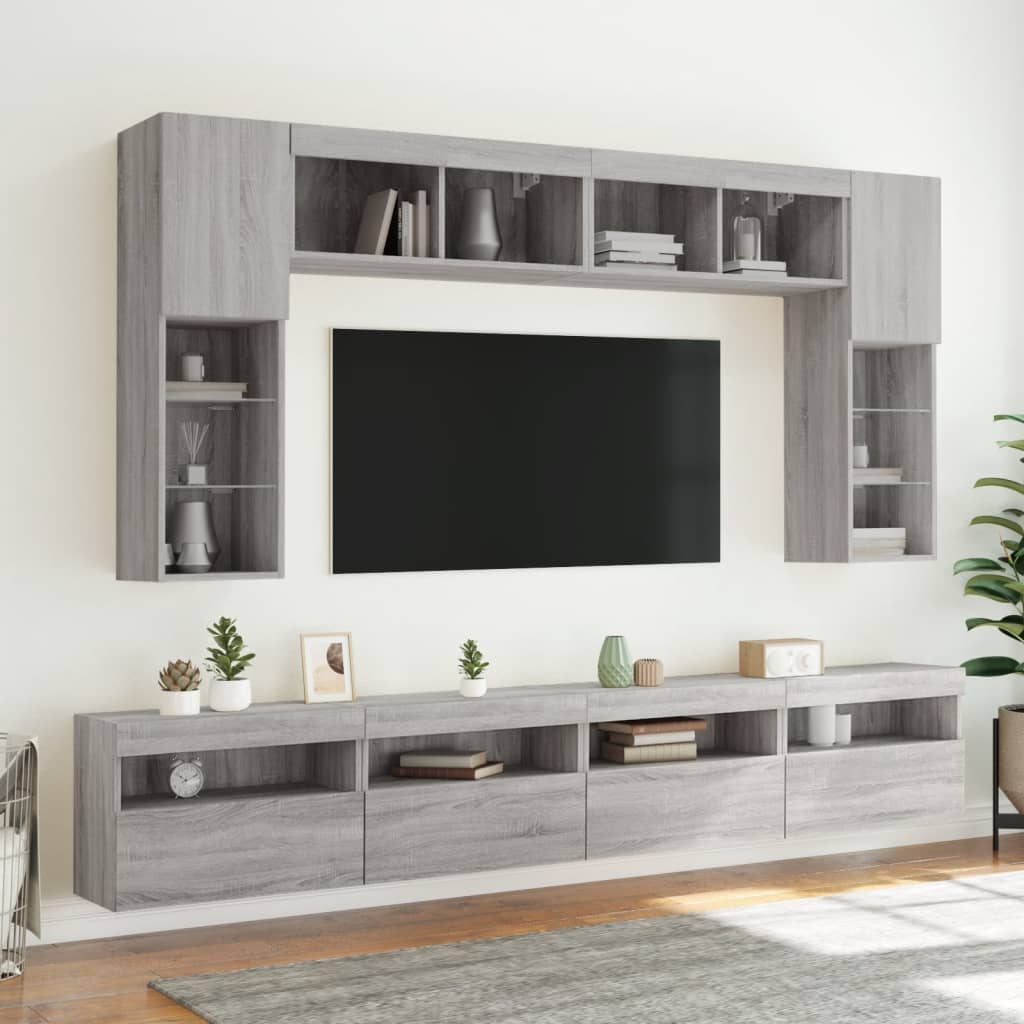 8 Piece TV Wall Cabinet Set with LED Lights Grey Sonoma