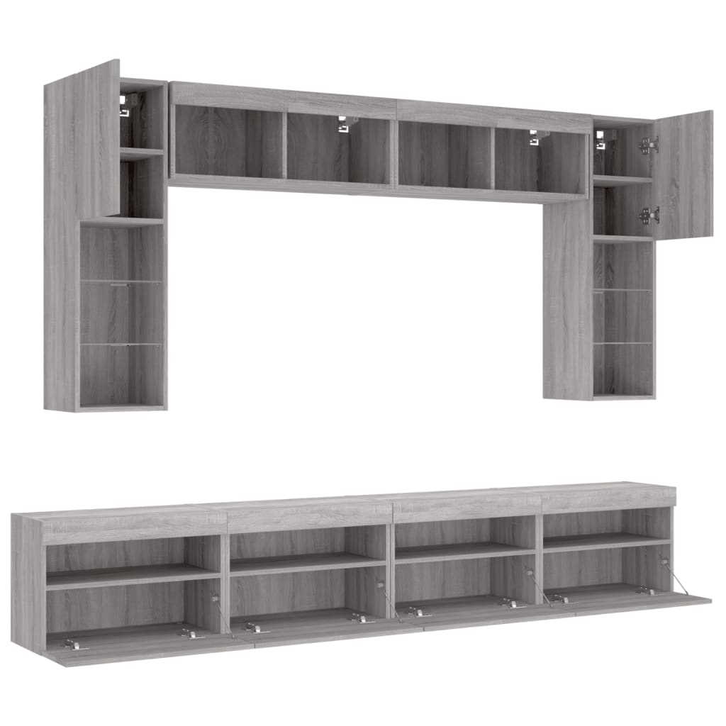 8 Piece TV Wall Cabinet Set with LED Lights Grey Sonoma