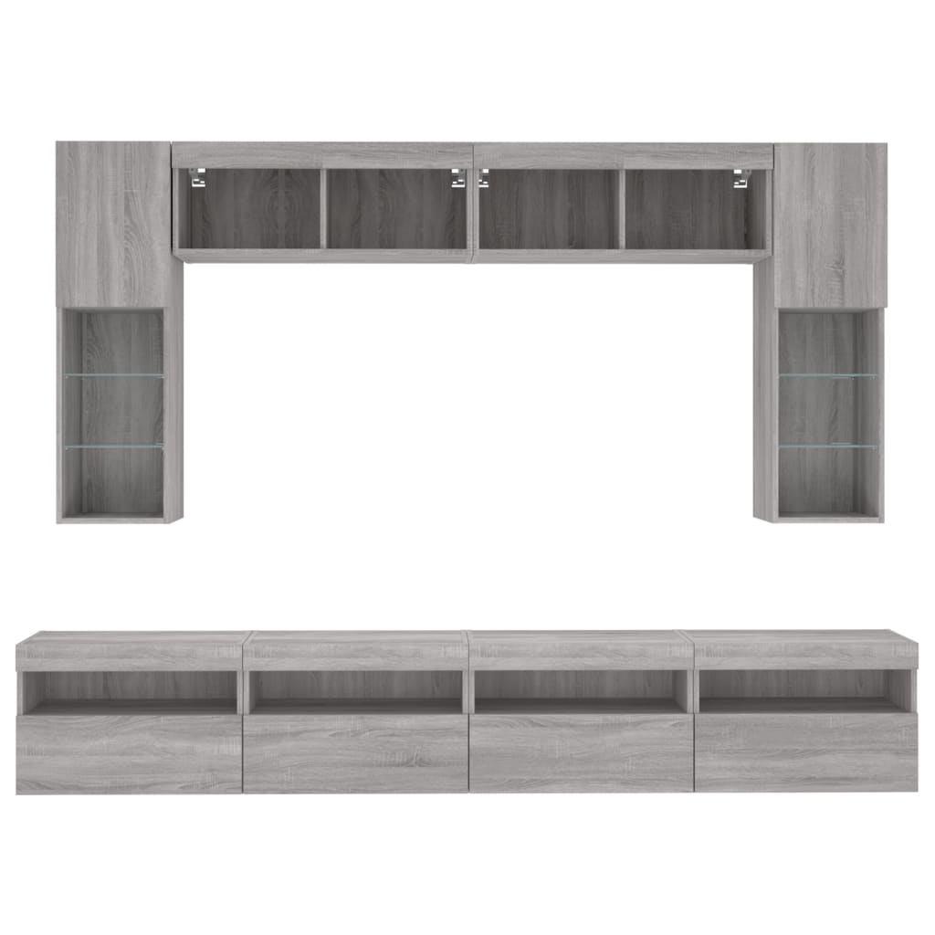 8 Piece TV Wall Cabinet Set with LED Lights Grey Sonoma