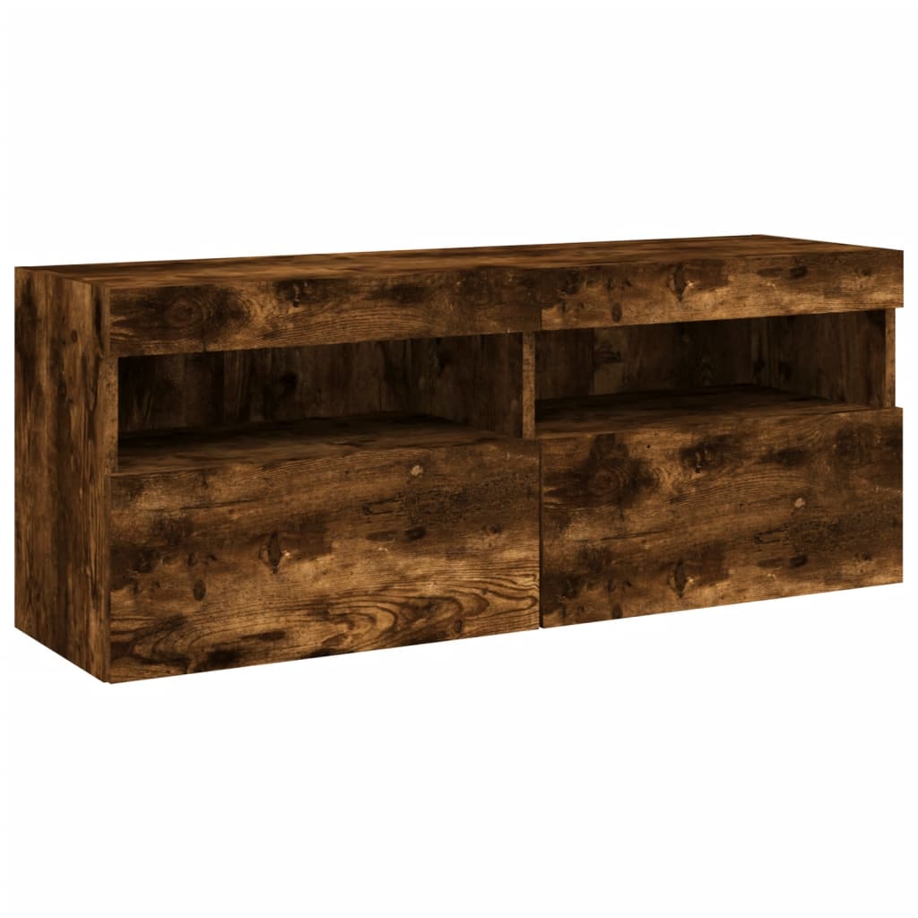 7 Piece TV Wall Cabinet Set with LED Lights Smoked Oak