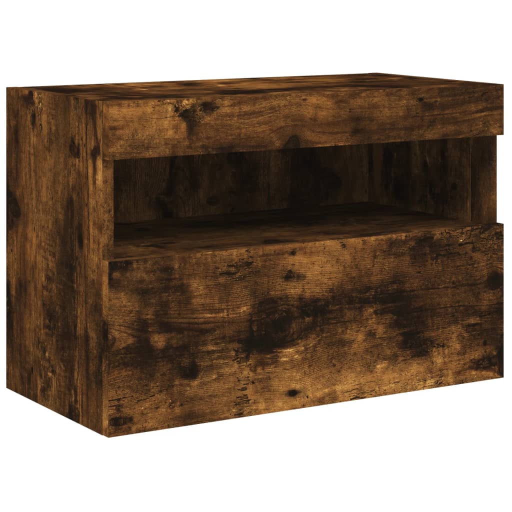 7 Piece TV Wall Cabinet Set with LED Lights Smoked Oak