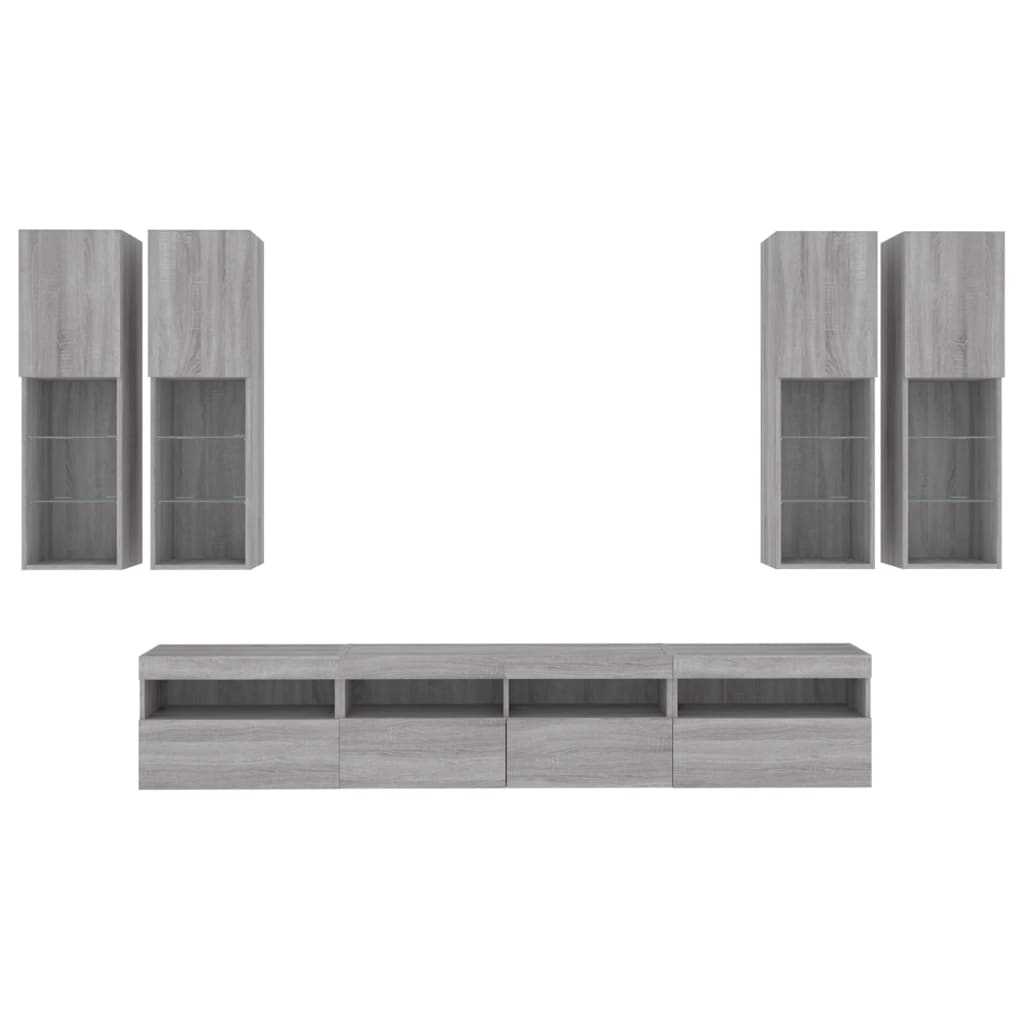 7 Piece TV Wall Cabinet Set with LED Lights Grey Sonoma