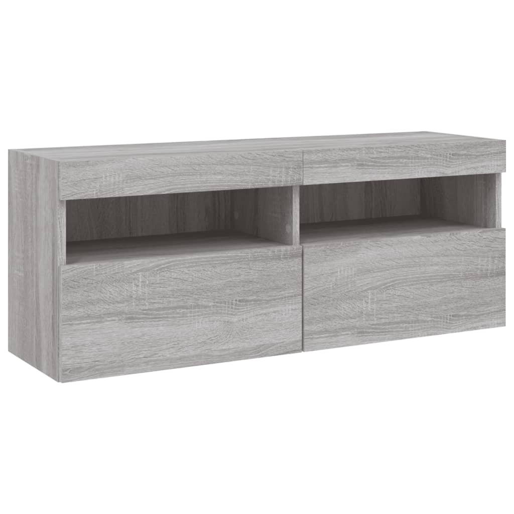 7 Piece TV Wall Cabinet Set with LED Lights Grey Sonoma