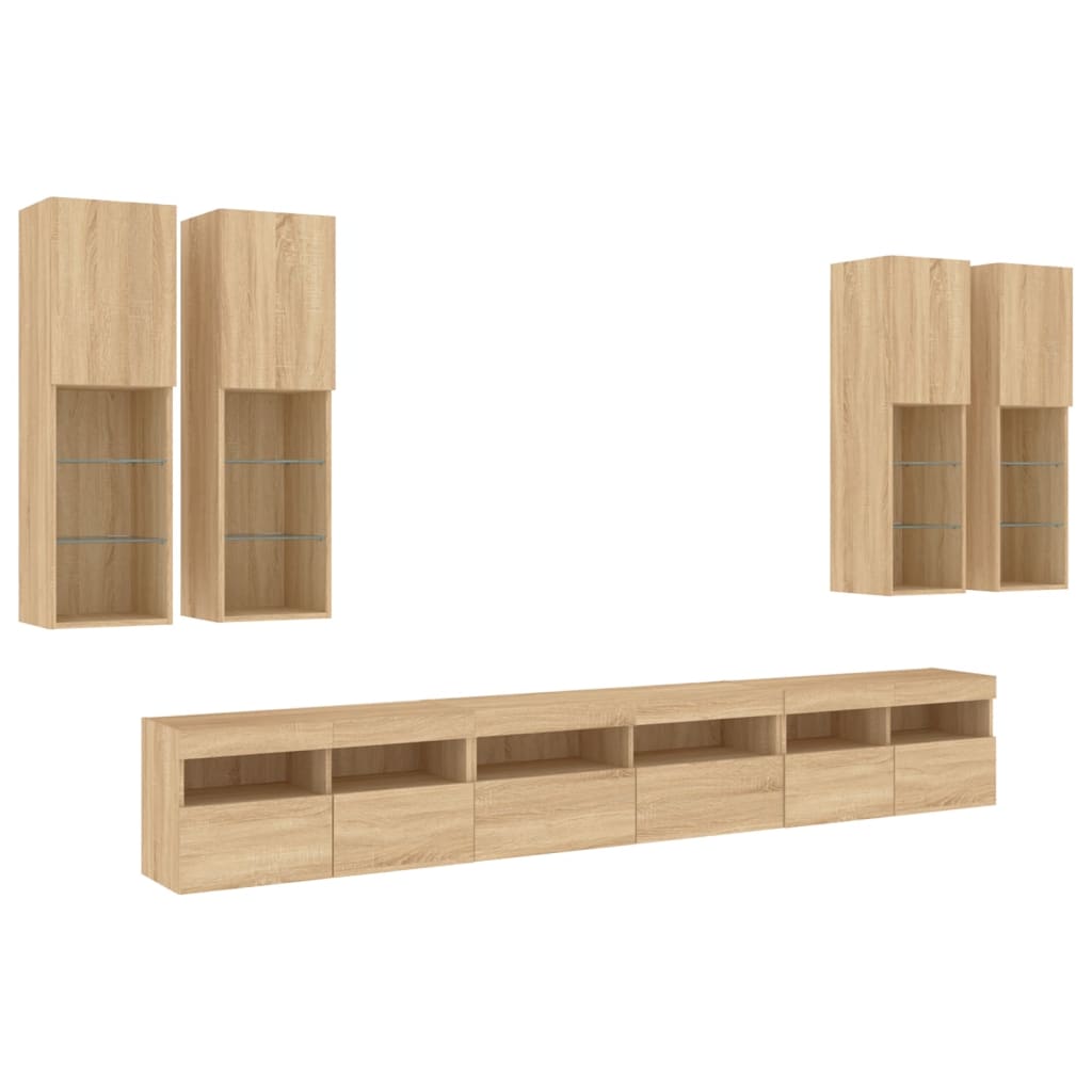 7 Piece TV Wall Cabinet Set with LED Lights Sonoma Oak