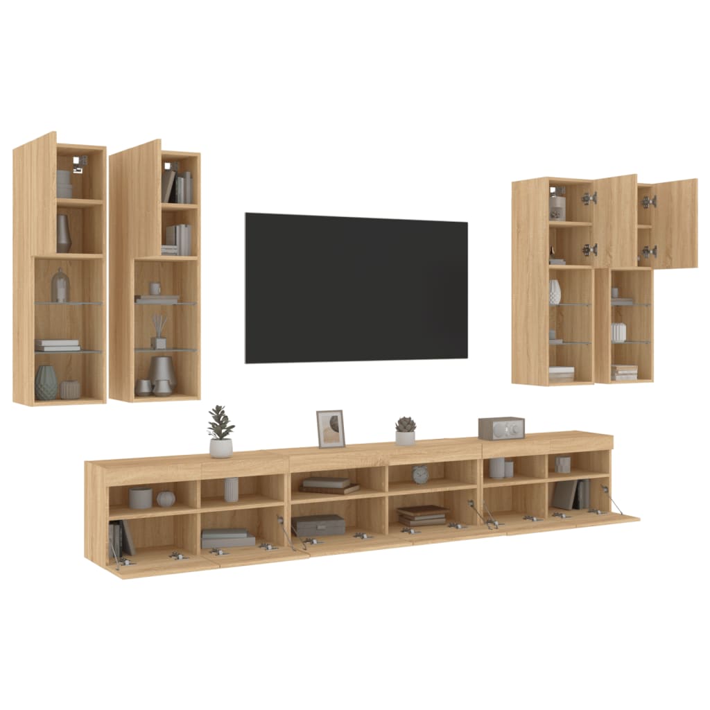 7 Piece TV Wall Cabinet Set with LED Lights Sonoma Oak