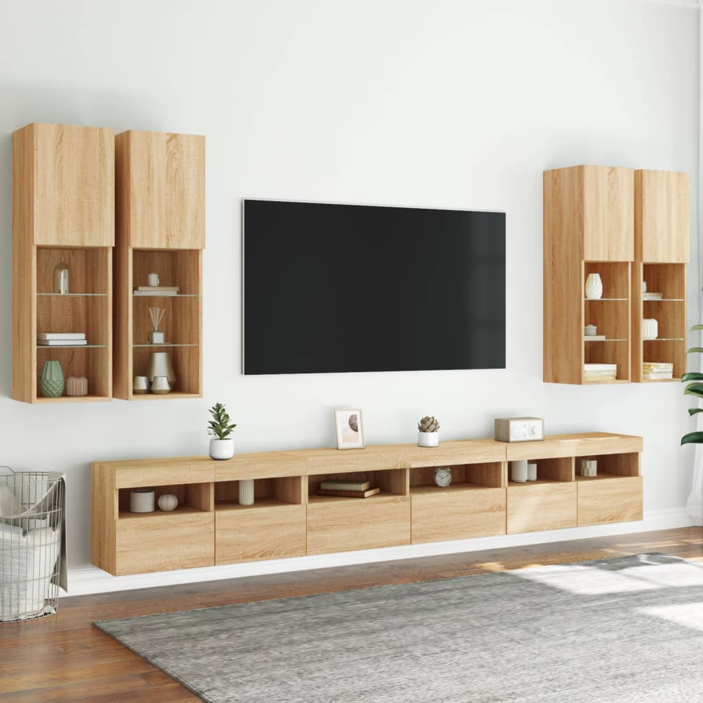 7 Piece TV Wall Cabinet Set with LED Lights Sonoma Oak